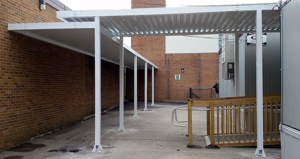 Two Connected Canopies and A Wheelchair Ramp