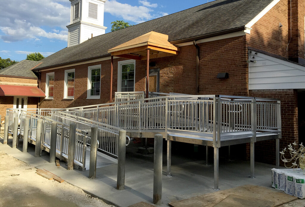 Long Switchback Wheelchair Ramp Installation For a Church