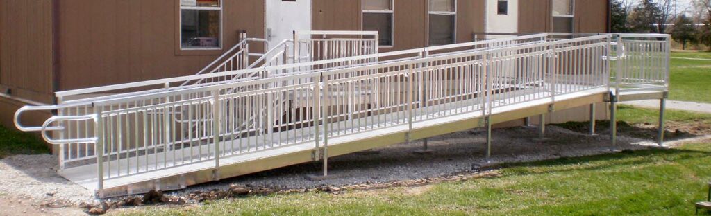 Stairs and Wheelchair Ramp for School Entrance