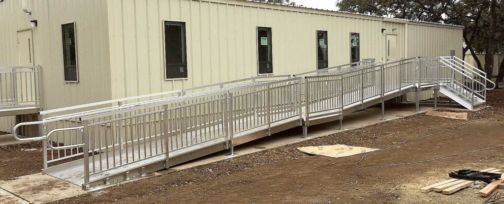 Stairs and Ramp Setup for Boxx Modular Building, University of Texas