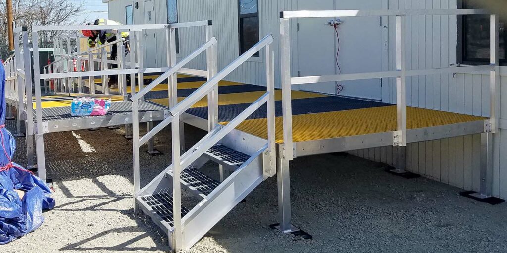 Bar Grating Industrial Stair and Platform Run Installed for National Grid Modular Building