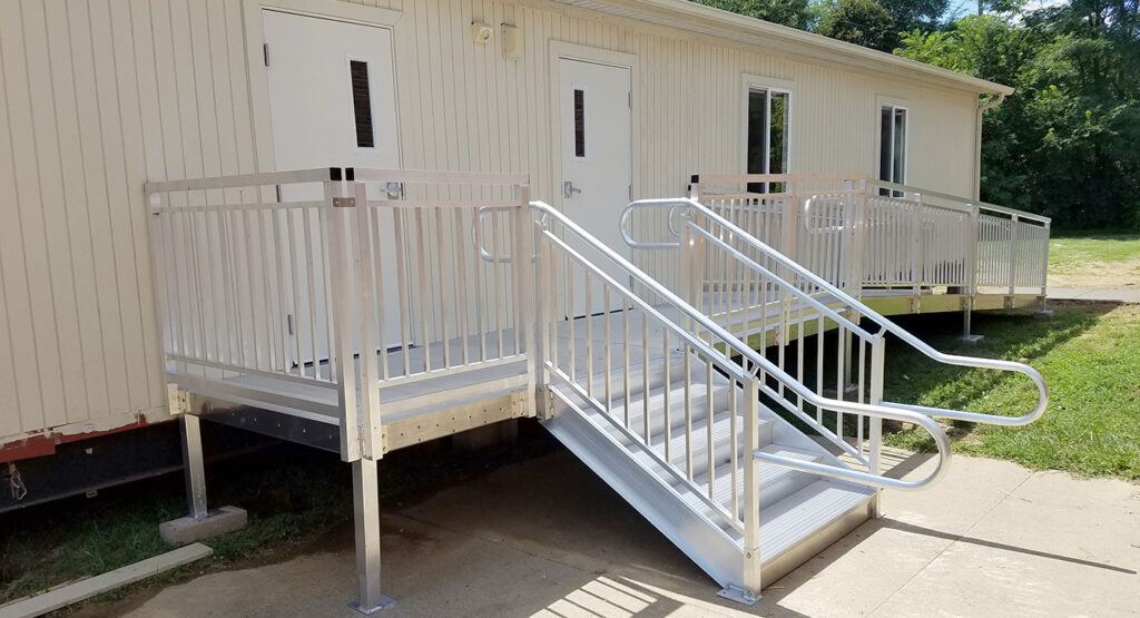 Ramp and Stairs Install Modular School Building IL