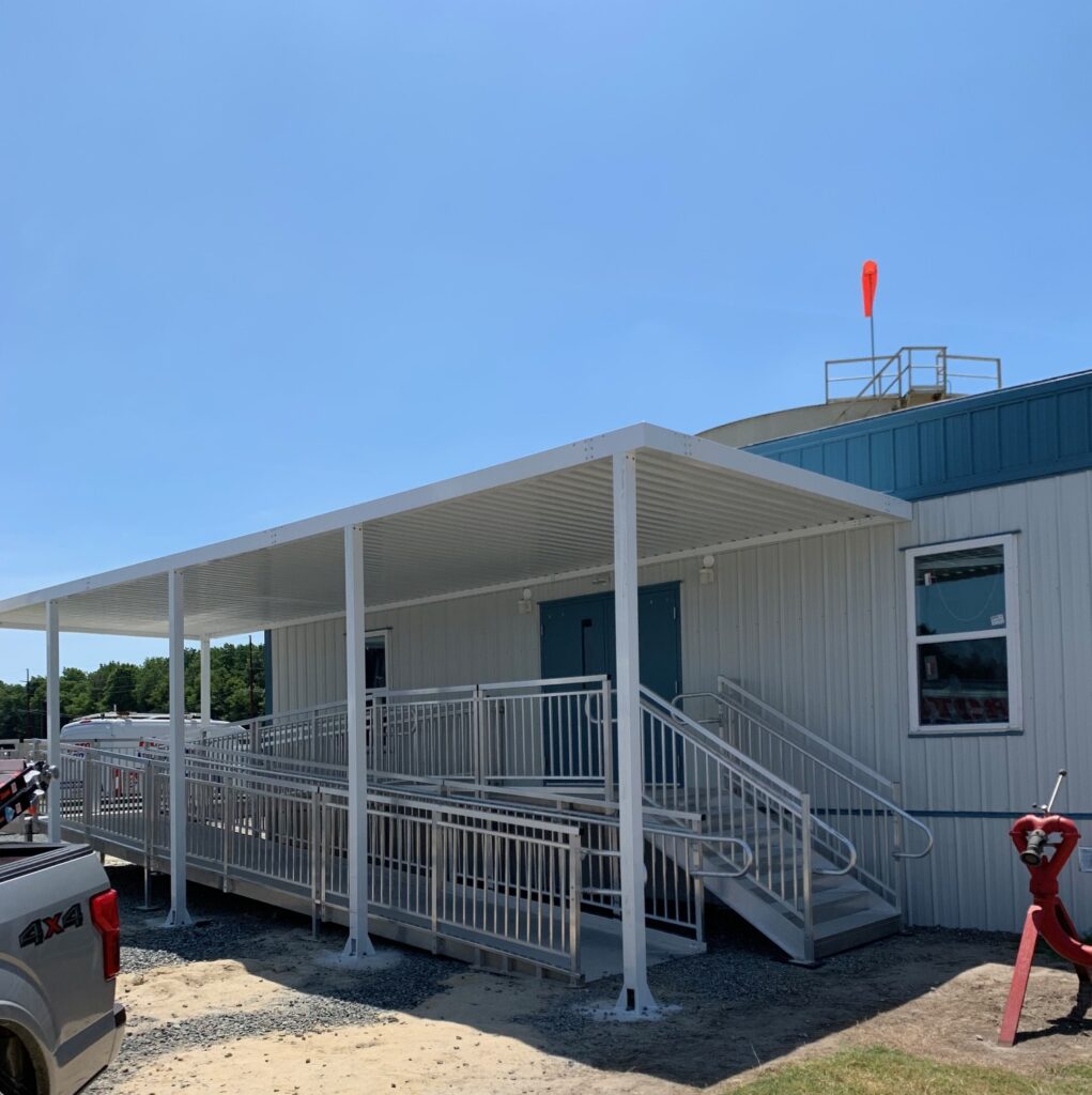 Wheelchair Ramp, Entry Stairs and Canopy Shelter Installation for Williams Scotsman, Salisbury, MD